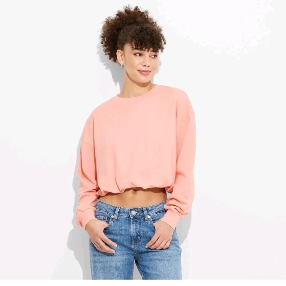 Wild Fable Women's Bubble Hem Sweatshirt Peach Orange